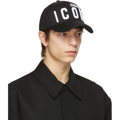 Shop Dsquared2 Black Icon Baseball Cap In Black/white