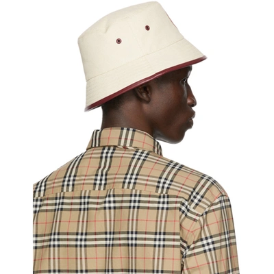 Shop Burberry Beige & Red Canvas Logo Bucket Hat In Garnet