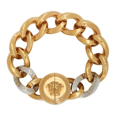 Shop Versace Gold & Silver Medusa Chain Bracelet In Kvop Gldsil