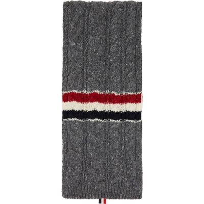 Shop Thom Browne Grey Aran Tweed Funmix Rwb Stripe Scarf In 035 - Med G