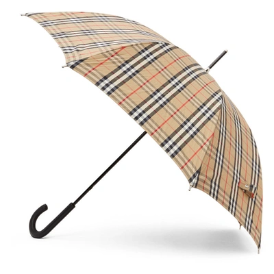 Shop Burberry Beige Check Walking Umbrella In Archive Bei