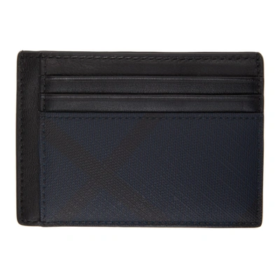 Shop Burberry Navy London Check Money Clip Card Holder