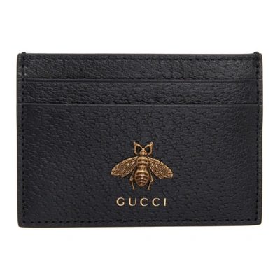 Shop Gucci Black Leather Bee Card Holder In 1000 Black