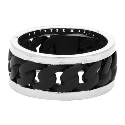 Shop Alexander Mcqueen Silver And Black Bi-color Chain Ring In 1121 Black