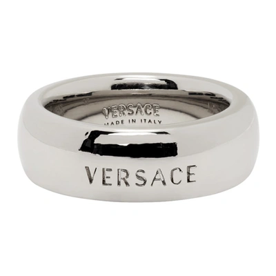 Shop Versace Silver '' Engraved Ring In D00p Silver