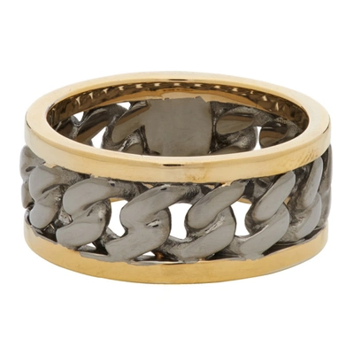 Shop Alexander Mcqueen Gold & Gunmetal Bi-color Chain Ring In 8670 Brass