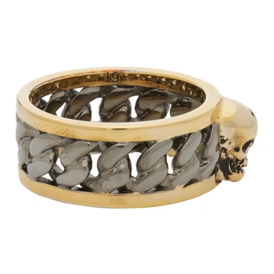 Shop Alexander Mcqueen Gold & Gunmetal Bi-color Chain Ring In 8670 Brass