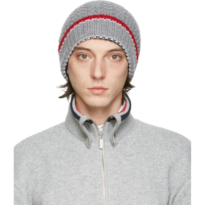 Shop Thom Browne Grey Fine Merino Collaged Links Rwb Beanie In 055 Ltgrey