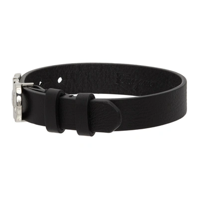 Shop Ferragamo Black Engraved Gancini Bracelet In Black + Palladio Lu