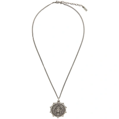 Shop Saint Laurent Silver Lion Medallion Pendant Necklace In 8142 Silver