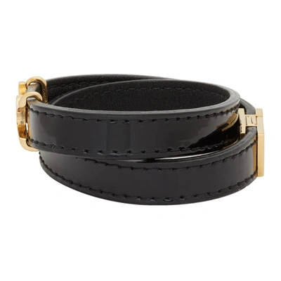 Shop Saint Laurent Black Double Wrap Logo Bracelet In 1000 Black