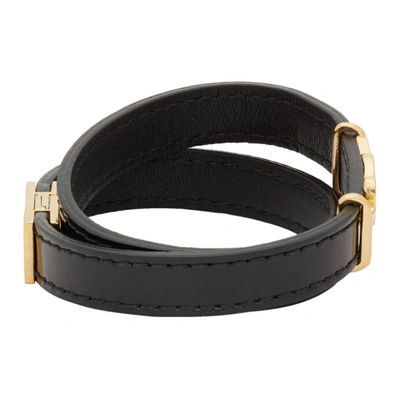 Shop Saint Laurent Black Double Wrap Logo Bracelet In 1000 Black