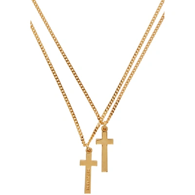 Shop Dsquared2 Gold Double Cross Necklace In F193 Gold