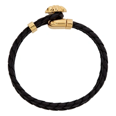 Shop Versace Black And Gold Leather Medusa Bracelet In : D41o Blkg