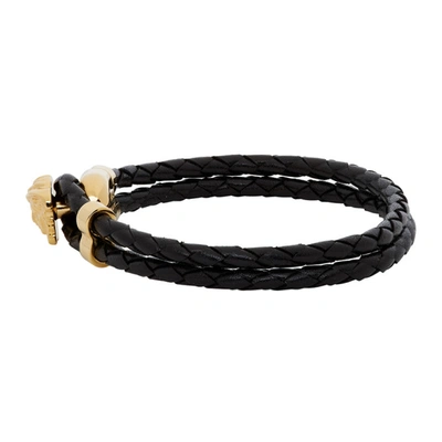 Shop Versace Black And Gold Leather Medusa Bracelet In : D41o Blkg