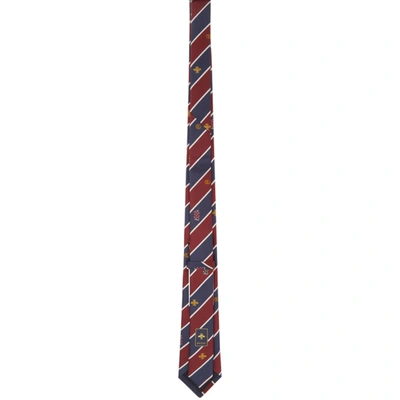 Shop Gucci Red & Navy Silk Symbols Tie In 6168 Bordea