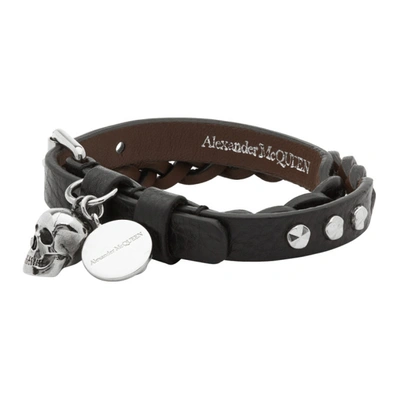 Shop Alexander Mcqueen Black Braided Leather Wrap Bracelet In 1000 Black