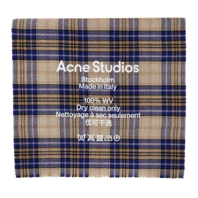 ACNE STUDIOS 驼色 AND 蓝色 CASSIAR 苏格兰格纹羊毛围巾