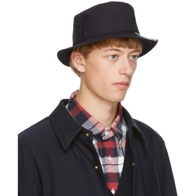 Shop Thom Browne Navy Wool Classic 4-bar Bucket Hat In 415 Navy