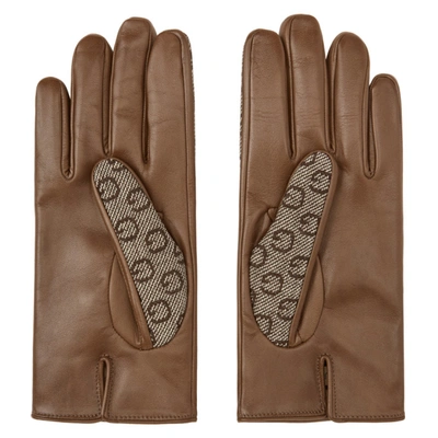 Shop Gucci Brown Leather & G Gloves In 2164 Dark B