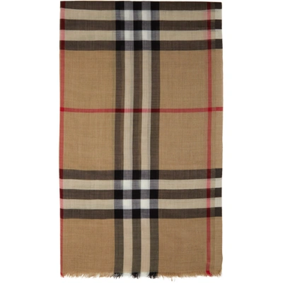Shop Burberry Beige Gauze Giant Check Scarf In Archive Bei