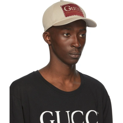 Shop Gucci Beige Label Baseball Cap In 1400 Lead