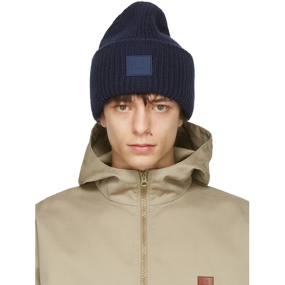 Shop Acne Studios Navy Wool Patch Beanie