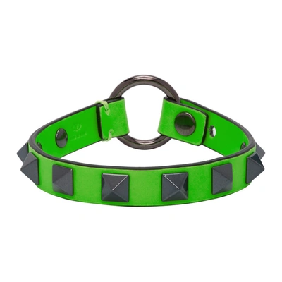 Shop Valentino Green  Garavani Leather Rockstud Bracelet In 23hverde F