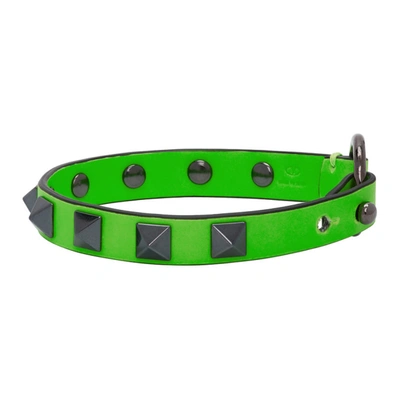 Shop Valentino Green  Garavani Leather Rockstud Bracelet In 23hverde F