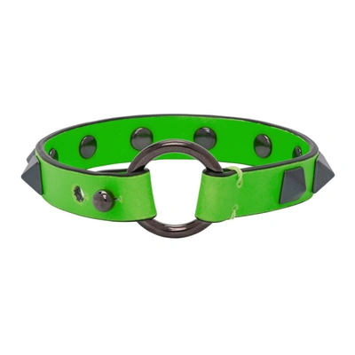 Shop Valentino Green  Garavani Leather Rockstud Bracelet In 23hverde F