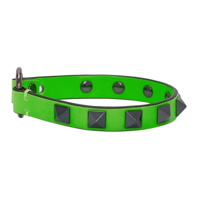 Shop Valentino Green  Garavani Leather Rockstud Bracelet In 23hverde F