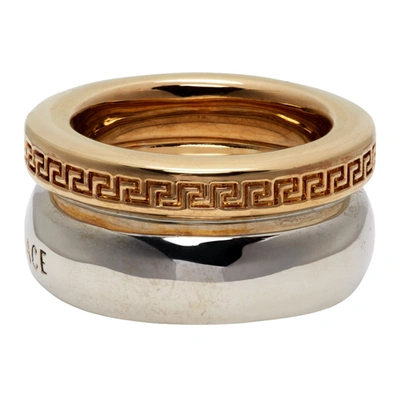 Shop Versace Gold & Silver Greca Ring In Kvop Gldsil