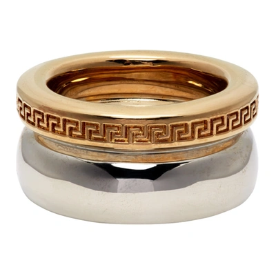 Shop Versace Gold & Silver Greca Ring In Kvop Gldsil