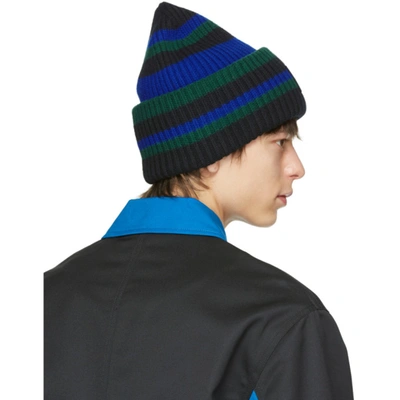 Shop Acne Studios Black Wool Striped Patch Beanie In Black/blue