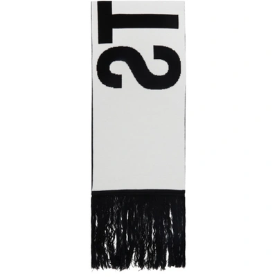 Shop Vetements Black Jacquard Logo Scarf In White / Bla