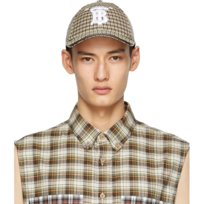 Shop Burberry Beige Houndstooth Monogram Baseball Cap In Fawn