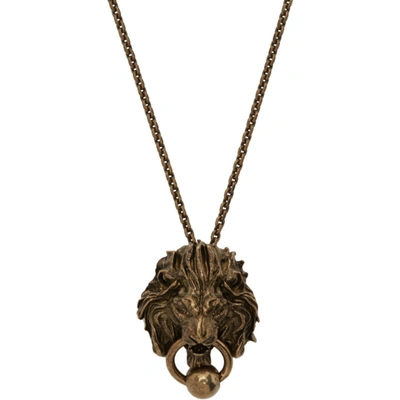 Shop Saint Laurent Gold Lion Head Pendant Necklace In 8204 Vieil