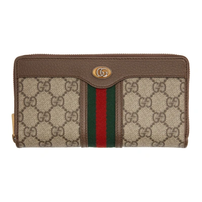 Shop Gucci Beige Gg Ophidia Zip Around Wallet In 8745 Beige