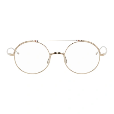 Shop Thom Browne Gold Tb910 Glasses In Whitegld