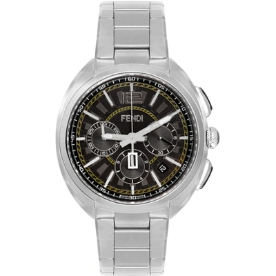 Shop Fendi Silver 'momento ' Chronograph Watch In Silvr/black