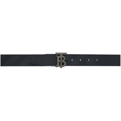 Shop Burberry Reversible Black And Grey Check Monogram Belt In Dk Chr/bkdg