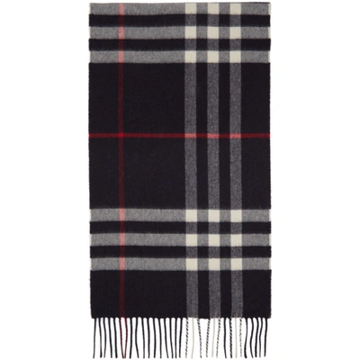 Shop Burberry Navy Cashmere Classic Check Scarf