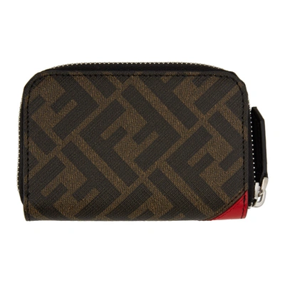 Shop Fendi Brown 'forever ' Mini Zip Wallet In F19p9 Blkrd