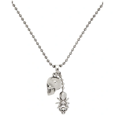 Shop Alexander Mcqueen Silver Spider & Skull Necklace In 0446 Mcq0911sil.v.b