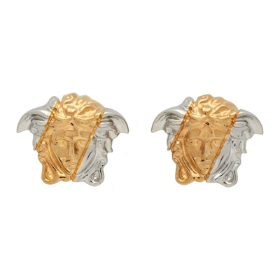 Shop Versace Gold & Silver Palazzo Dia Earrings In Kvop Gldsil