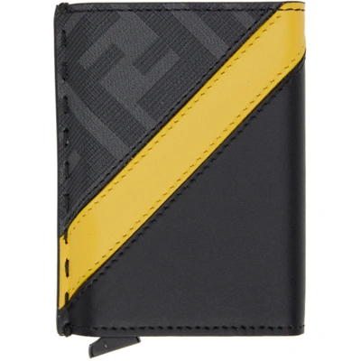 Shop Fendi Black & Yellow 'forever ' Slide Out Card Holder In F0r2a Blkye
