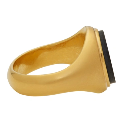 Shop Fendi Gold Karligraphy Signet Ring In F18gy Blkgd