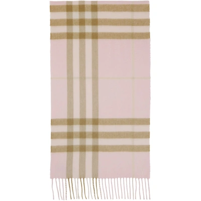 Shop Burberry Pink Cashmere Check Classic Scarf In Alabaster