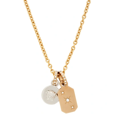 Shop Versace Gold & Silver Charm Crystal Pendant Necklace In Kvop Gldsil