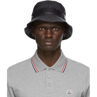 Shop Moncler Black Logo Bucket Hat In 999 Black